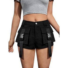 WDIRARA Women's Cargo Shorts Button Front Low Waist Cargo Shorts Buckle Mini Shorts with Flap Pocket