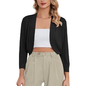 YADIFEN Cropped Cardigan for Women 3/4 Sleeve Bolero Shrug Open Front Knit Cardigan Sweaters