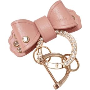 QeenRTUU Leather Bow Car Keychain for Women Bowknot Charm Cute Keychains for Women Gold Bling Rhinestones with D Key Ring