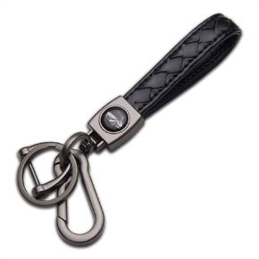 TANGSEN Black Leather Keychain Handmade Wrist Strap Fingerprint Resistant