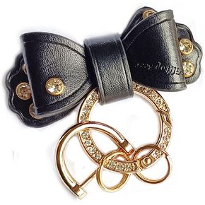 QeenRTUU Leather Bow Car Keychain for Women Bowknot Charm Cute Keychains for Women Gold Bling Rhinestones with D Key Ring