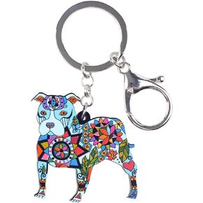 WEVENI Acrylic Pitbull Keychain Terrier Dog Charms Gifts for Women Girl Purse Car Key Bag