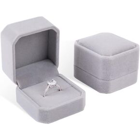iSuperb Set of 2 Gray Velvet Couple Double Ring Box Earring Jewelry Case Gift Boxes 2.7x2.7x1.6inch