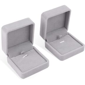 iSuperb Set of 2 Gray Velvet Couple Double Ring Box Earring Jewelry Case Gift Boxes 2.7x2.7x1.6inch in Saudi Arabia