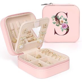 MFXIP Valentines Day Gifts for Her - Initial Travel Jewelry Case, Small Jewelry Travel Organizer Case, Travel Jewelry Box Valentines Day for Women Teen Girls