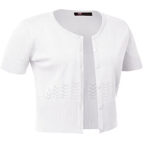 KANCY KOLE Women's Soft Basic Crew Neck Short Sleeve Cropped Bolero Cardigan Sweater