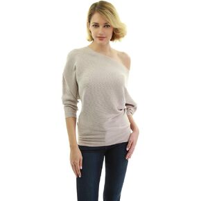 AmélieBoutik Women One Shoulder Batwing Ribbed Sweater