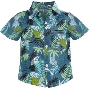 Boys' Hawaiian Shirt Summer Cartoon Print Casual Shirt Short Sleeve Buttoned Shirt, Children's Cute Top Green
