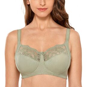 DELIMIRA Women's Wireless Bra Plus Size Lace Full Coverage Unilned Comfort Bralette