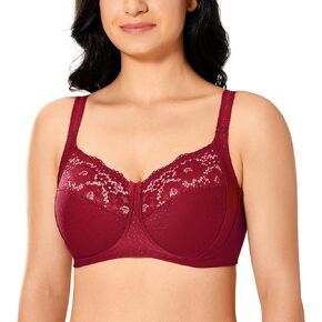 DELIMIRA Women's Wireless Bra Plus Size Lace Full Coverage Unilned Comfort Bralette