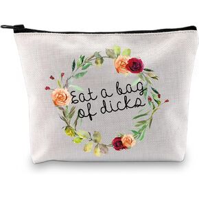 GJTIM Floral Flowers with Funny Rude Quote Sarcastic Gift Eat a Bag of Dicks Cosmetics Bag For Friends (bag of dicks bag)