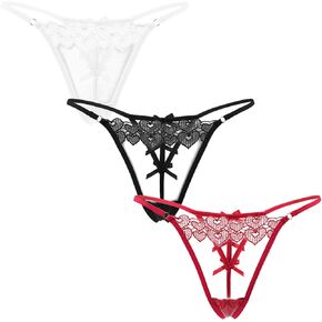 Women Sexy Floral Lace Panties V Shape Glitter G String Thong Panties Hipster Cheeky Underwear Bikini Briefs 3/5 Packs