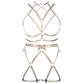 Women Plus Size Body Harness Full Lingerie Garter Belt High Elasticity Adjust Set Bra Top Waist Halloween Costume