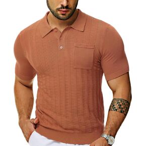Men's Casual Knit Shirts Summer Vintage Short Sleeve Polo Shirts
