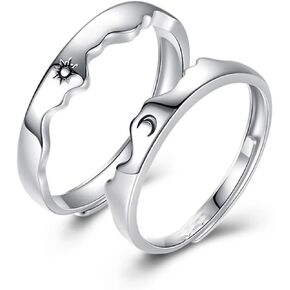 Promise Ring for Couples Matching Couples Rings Sun and Moon Rings for Him and Her Adjustable Heartbeat Couple Rings for Boyfriend Girlfriend Gifts for Wedding Valentine's Day Christmas