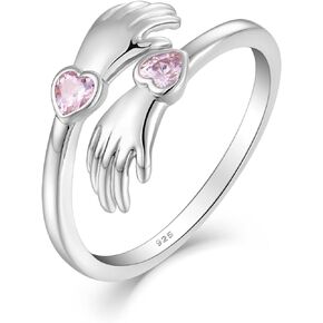 STARCHENIE Hug Ring 925 Sterling Silver Open Adjustable Hugging Hands Ring for Women Size 5-10