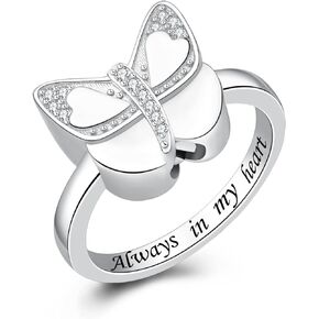 S925 Sterling Silver Butterfly Urn Ring Memorial Cremation Jewelry Loved Ones Ashes Keepsake Funeral Sympathy Gift for Women