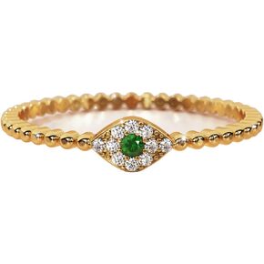 L & M Accessorize - 925 Sterling Silver 18K Yellow and White Gold Plated Emerald and Saphire Eye Ring