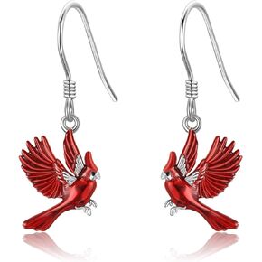 JERWLI Cardinal Earrings 925 Sterling Silver Red Cardinal Dangle Earrings Bird Jewelry Gifts For Women