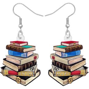 Acrylic Funny Book Earrings Dangle Bookshelves Jewelry Back to School Gifts for Kids Teachers Women Girls