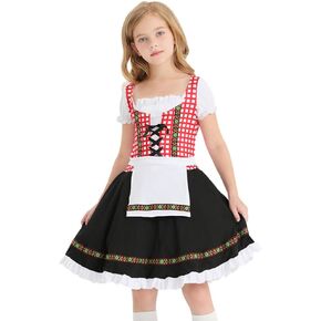 AWIBMK German Oktoberfest Costume for Girls Dirndl Dresses Traditional Bavarian Plaid Maid Dress Carnival Halloween Outfits
