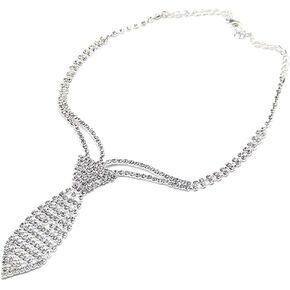 Silver Rhinestone Necktie Necklace Sparkly Crystal Neck Tie Choker Neckwear Party Jewelry for Women Girls, 1 Piece