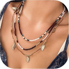 ALEXTINA Boho Beaded Choker Necklace Multi Layered Necklaces for Women Star Necklace Coin Necklace