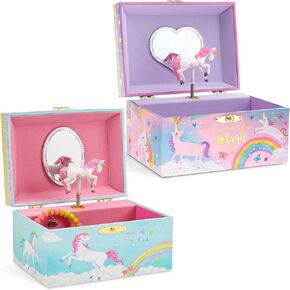 صندوق تخزين المجوهرات الموسيقية للبنات من Jewelkeeper مع وحيد القرن الدوار، حزمة تصميم قوس قزح مع صندوق تخزين المجوهرات الموسيقية مع وحيد القرن الدوار، تصميم يونيكورن كاندي القطن in Kuwait