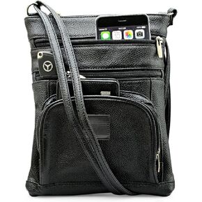 Steeltime Unisex Super Soft Leather Crossbody Bag with Lords Prayer or Serenity Prayer Patch with Carrying Strap