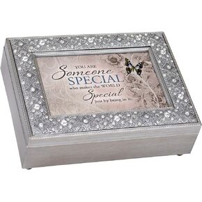 Cottage Garden You are Someone Special Filigree Jewel Bead Silver Tone Music Box Plays Canon D