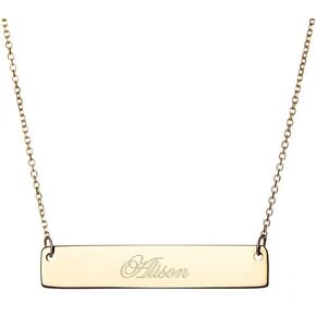 EVE'S ADDICTION Women's Custom Engraved Gold Plated Name Bar Necklace, 16 Inch Chain - Personalized Name Necklace for Her - Nameplate Necklace - Birthday Gift