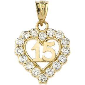 Elegant 10k Yellow Gold Quinceanera Open Heart Charm Pendant with Cubic Zirconia