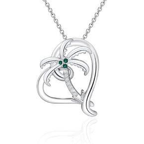 LQRI Tropical Beach Jewelry CZ Palm Tree Pendant Necklace Hawaii Bridal Beach Wedding Jewelry Bridesmaid Gifts