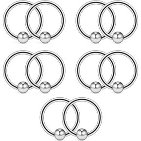 Ruifan 10PCS 316L Surgical Steel Captive Bead Rings Nose Belly Eyebrow Tragus Lip Ear Nipple Hoop Ring BCR 16G 6MM/8MM/10MM/12MM