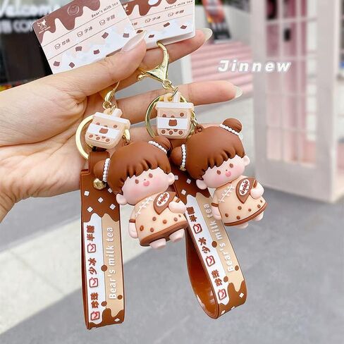 HSYHERE الرجال النساء الإبداعية مثيرة للاهتمام عاشق عيد الحب الحليب الشاي فقاعة الشاي الدب المفاتيح كيرينغ مفتاح ميدالية مفاتيح ذات حلقة in Kuwait
