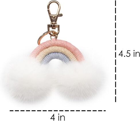 surell Rainbow Keychain with Mink Fur Pom Clouds - Colorful Cute Keychain for Girls - Luxury Bag Charm - Pastel Rainbow Key Chain - Fluffy Pompom Keychain, Rainbow, S in Saudi Arabia