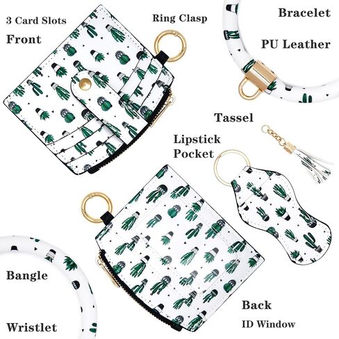 KUKOO Wristlet Bracelet Keychain Wallet for Women Credit Card Holder Tassel Keyring Bangle Lipstick Holder with Gift Box in Kuwait