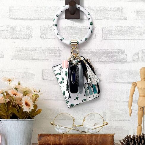 KUKOO Wristlet Bracelet Keychain Wallet for Women Credit Card Holder Tassel Keyring Bangle Lipstick Holder with Gift Box in Kuwait