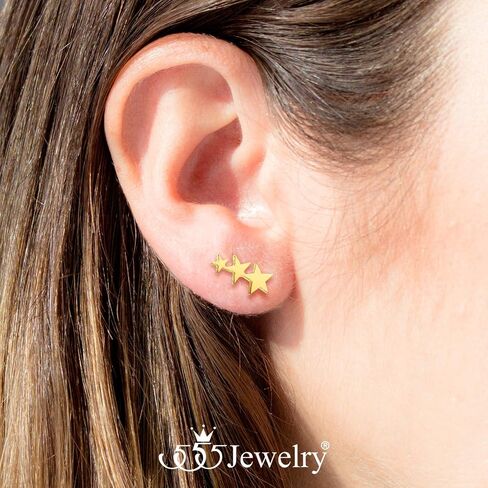 555Jewelry Cute Small Tiny Triple Stars Stud Earrings for Girls & Women in Saudi Arabia