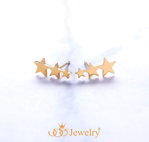 555Jewelry Cute Small Tiny Triple Stars Stud Earrings for Girls & Women in Saudi Arabia