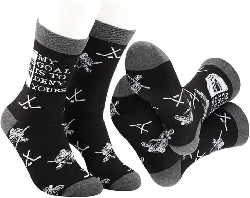 MBMSO 2 Pairs Hockey Goalie Socks Hockey Goalie Dad Gift Hockey Crew Socks My Goal is to Deny Yours Hockey Goalkeeper Socks in Saudi Arabia