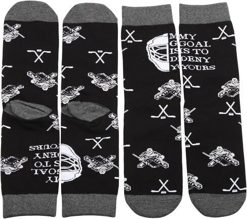 MBMSO 2 Pairs Hockey Goalie Socks Hockey Goalie Dad Gift Hockey Crew Socks My Goal is to Deny Yours Hockey Goalkeeper Socks in Saudi Arabia