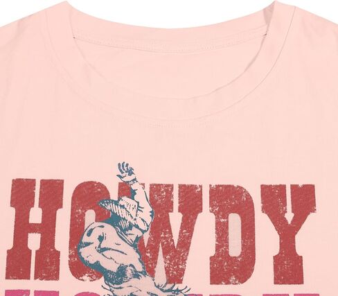 Howdy تي شيرت قمصان غربية للنساء خمر راعية البقر قميص جرافيك روديو تيز ريترو كم قصير بلايز in Kuwait