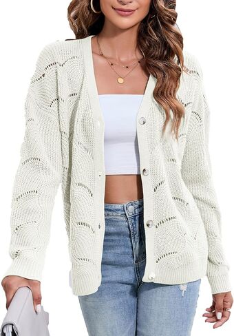 KOJOOIN Fall Women's Crochet Cardigan Lightweight Kimono Long Sleeve Hollow Out Kint Outwear Sweater in Saudi Arabia
