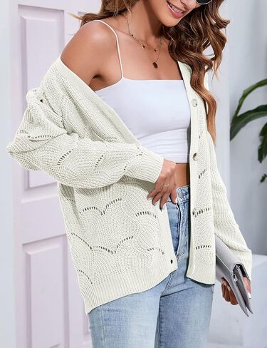 KOJOOIN Fall Women's Crochet Cardigan Lightweight Kimono Long Sleeve Hollow Out Kint Outwear Sweater in Saudi Arabia