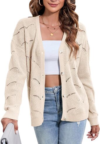 KOJOOIN Fall Women's Crochet Cardigan Lightweight Kimono Long Sleeve Hollow Out Kint Outwear Sweater in Saudi Arabia