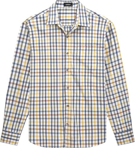 قميص منقوش كاجوال من MCEDAR للرجال من القطن بأكمام طويلة وأزرار سفلية مع جيب in Kuwait