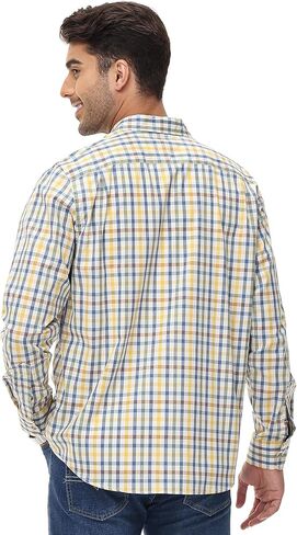 قميص منقوش كاجوال من MCEDAR للرجال من القطن بأكمام طويلة وأزرار سفلية مع جيب in Kuwait