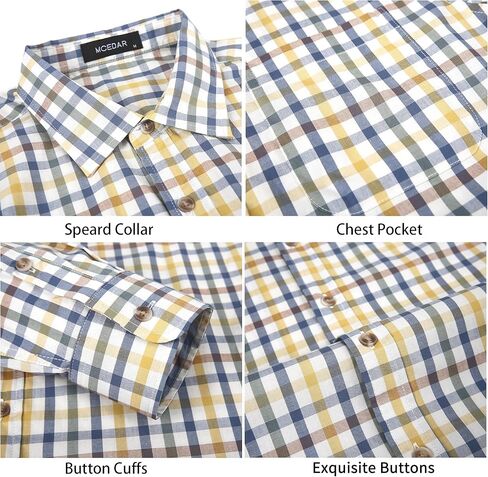 قميص منقوش كاجوال من MCEDAR للرجال من القطن بأكمام طويلة وأزرار سفلية مع جيب in Kuwait