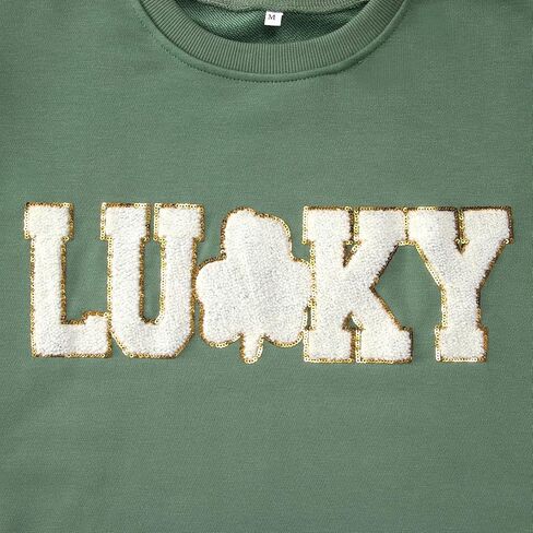 BOUTIKOME St Patricks Day Lucky بلوزات النساء الترتر بريق التصحيح شامروك قميص الشنيل المتضخم البرسيم البلوز القمم in Saudi Arabia